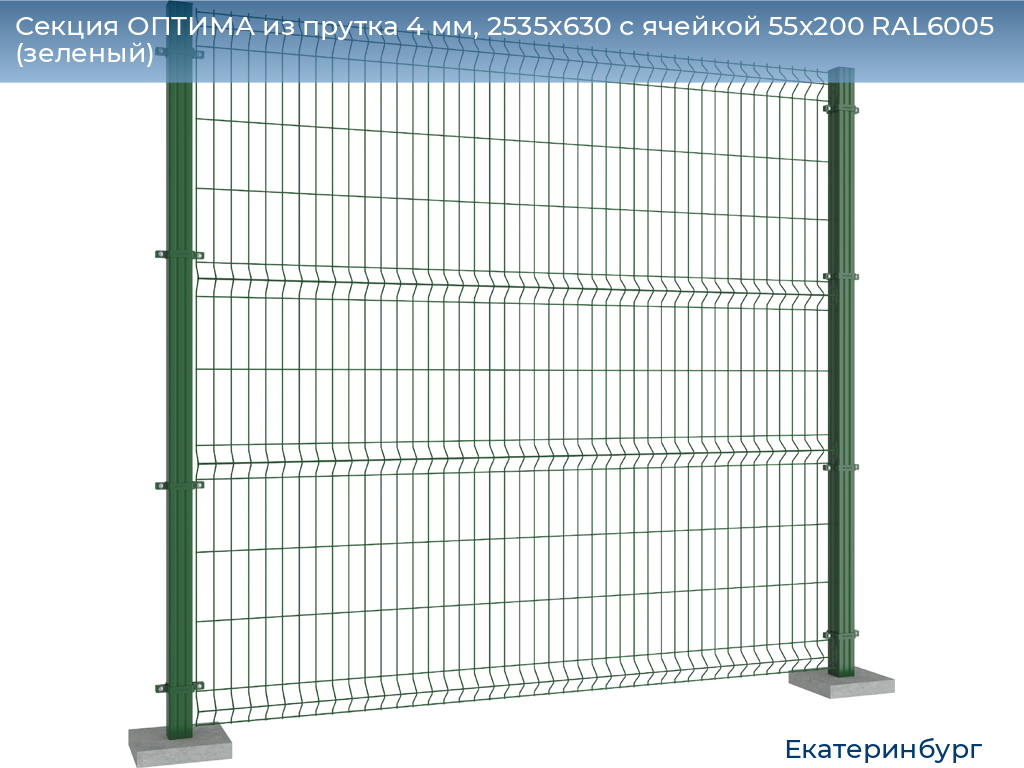 Секция ОПТИМА из прутка 4 мм, 2535x630 с ячейкой 55х200 RAL6005 (зеленый), ekaterinburg.doorhan.ru